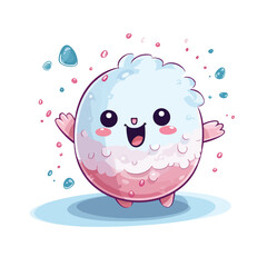 Happy snow ball mascot jumping for congratulation 