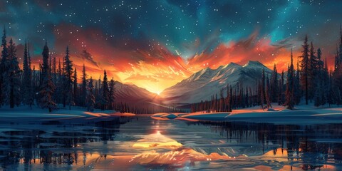 Fototapeta premium Beautiful winter nature landscape, amazing mountain view. Scenic image of woodland. Frosty day on ski resort