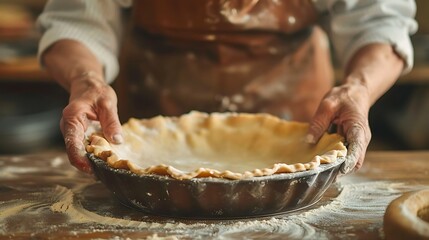 A baker crimping the edges of a pie crust - obrazy, fototapety, plakaty