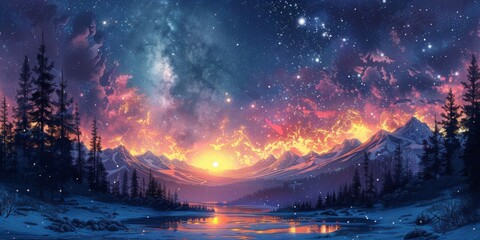 Obraz premium Beautiful winter nature landscape, amazing mountain view. Scenic image of woodland. Frosty day on ski resort