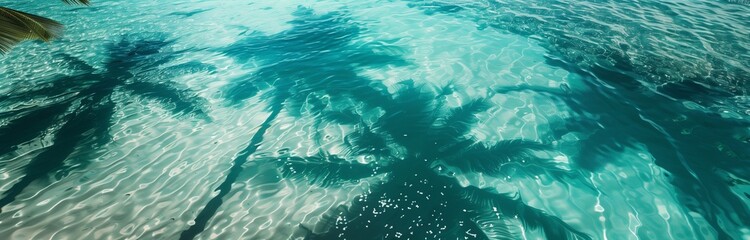 beautiful reflection of a palm trees in a turquoise ocean at the resort
