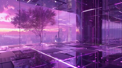 Fototapeta premium Texture Purple Scene, Purple Light Background, Liquid Fluide Refraction, Purple Sky, Chromatic Aberation Reflection