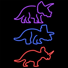 triceratops group neon icons, vector illustration on black background. © Oleh