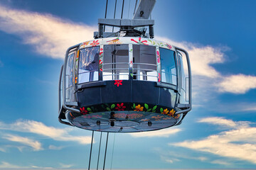 Cape Town -  Aerial cable car close-up. Blue sky, whispy clouds - Spectacular perspective -Great outdoors adventure travel holiday destination, Cape Town, South Africa