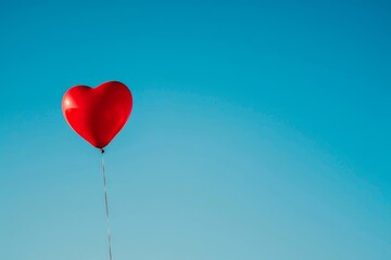 Heart-shaped balloon floating against a clear blue sky Symbolizing love and freedom