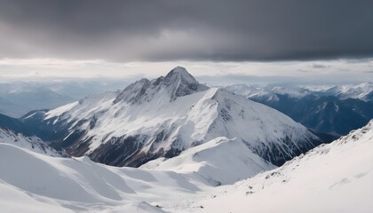 Fototapeta na wymiar Panoramic Steep Mountain covered in snow under a cloud.