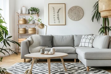 Modern living room interior with scandinavian design elements Cozy and stylish atmosphere