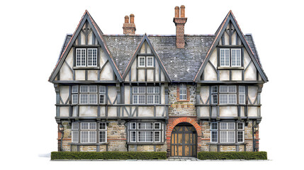 Fototapeta na wymiar Tudor townhouse architecture building isolated on a transparent background