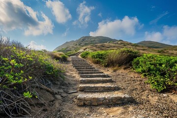 Pathway illustrating the journey to success with steps leading up a mountain Symbolizing ambition and achievement