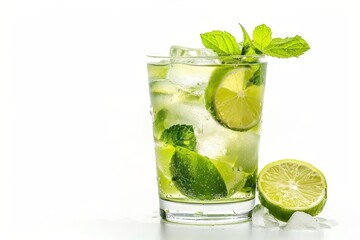 Refreshing cocktail Isolated on white Summer drink Vibrant flavors Mojito Caipirinha