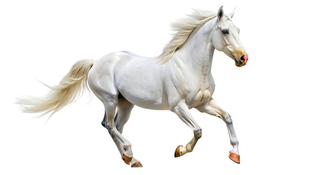 White horse galloping, isolated on transparent background.