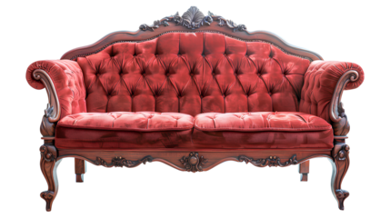 Vintage red settee isolated on a transparent background