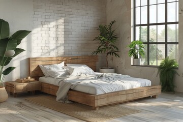 Bedroom With Bed and Plant on Wall