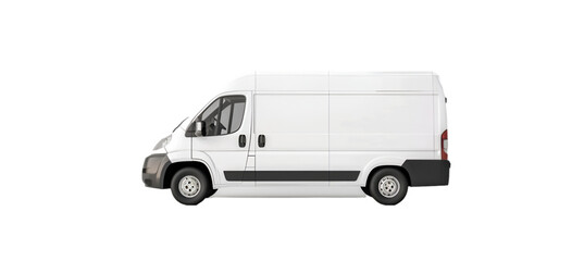 a white delivery van isolated on a transparent background, used for commercial transport and logistics mockups