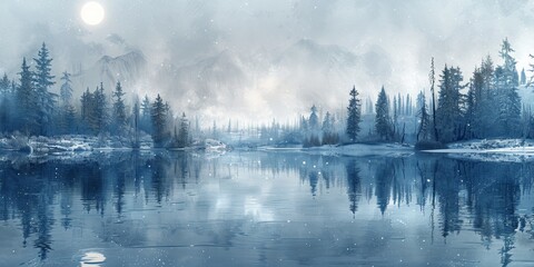 Fototapeta premium Beautiful winter nature landscape, amazing mountain view. Scenic image of woodland. Frosty day on ski resort