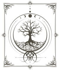 Moon Phases and Tree of Life in Sacred Geometry Circle Esoteric