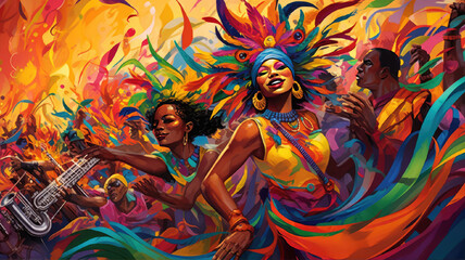 Vibrant Festival Dance. A lively scene filled with energetic dancers and a burst of vibrant colors. - obrazy, fototapety, plakaty