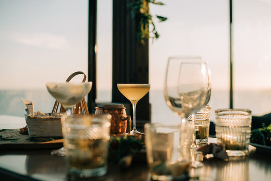 Table after meal in a summer restaurant