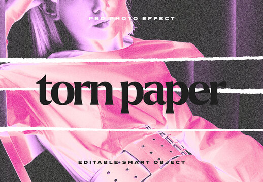 Torn Paper with Thermal Photo Effect Mockup