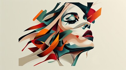 Abstract portrait of a woman with vivid shapes and colors