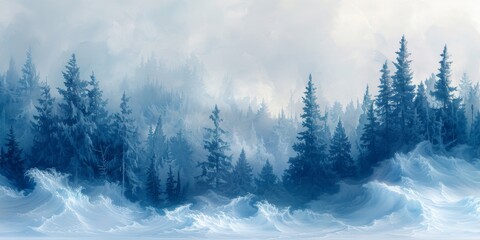 Fototapeta na wymiar Beautiful winter nature landscape, amazing mountain view. Scenic image of woodland. Frosty day on ski resort