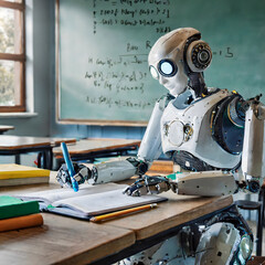 Robot student in the classroom