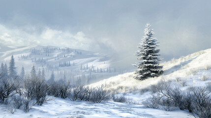 Enchanting Winter Wonderland, Spruce Trees Blanketed in Snow, A Symphony of Frosty Elegance
