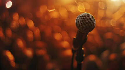 A microphone for an emcee or presenter used on stage. - obrazy, fototapety, plakaty