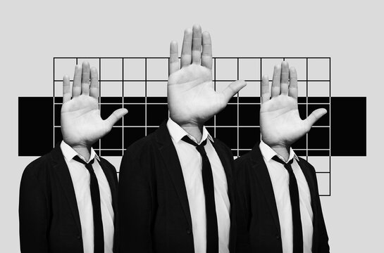 Group of a people with human palms instead of a heads