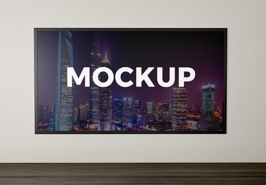 TV Hanging on the Wall Mockup