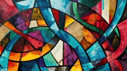 Naklejka premium A vibrant graffiti art piece featuring an intricate pattern of interlocking shapes and colors