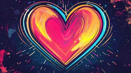 A vibrant, abstract heart illustration on a cosmic background