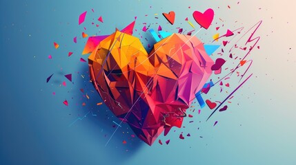 A vibrant geometric heart exploding with color and shapes