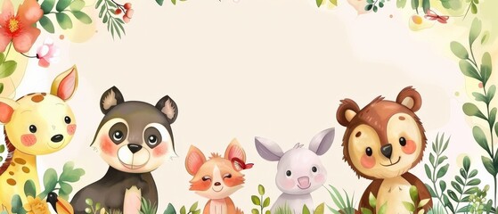 Naklejka premium cartoon background graphic with cute animals fantasy 