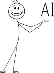 Person Showing AI or Artificial Intelligence Laid on His Hand, Vector Cartoon Stick Figure Illustration - 753868230