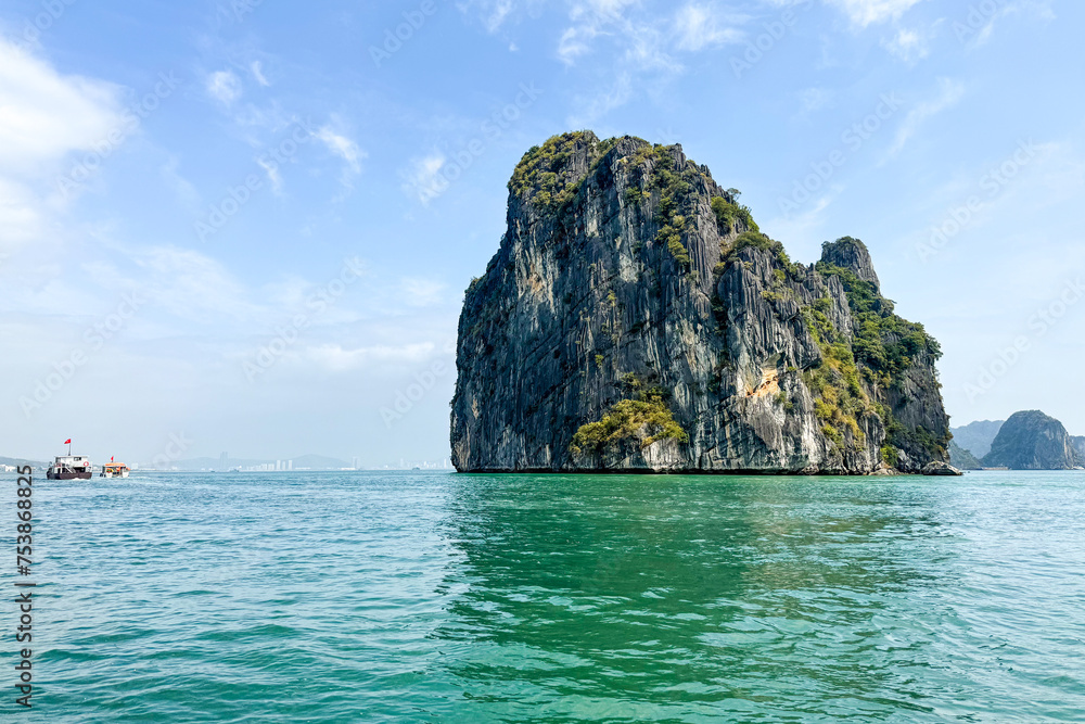 Wall mural limestone mountain scenery at halong bay, north vietnam.