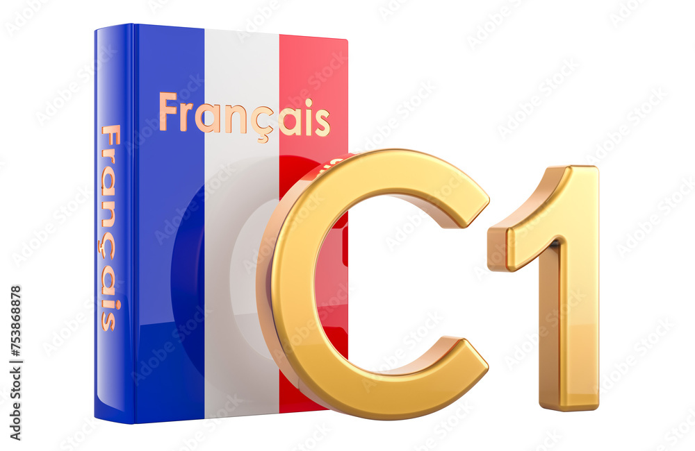 Poster c1 french level, concept. level advanced, 3d rendering isolated on transparent background