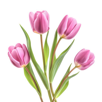 pink tulip flowers isolated on transparent background generative ai