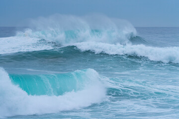 Storm surge with big waves. Santander Municipality. Cantabrian Sea. Cantabria. Spain. Europe