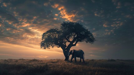 _Lonely_elephant_on_tree_Generation_AI_