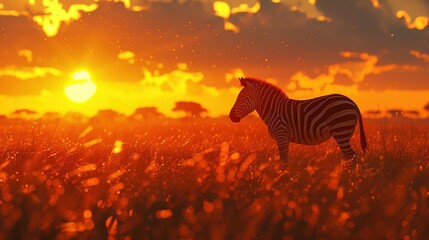 Fototapeta na wymiar Tranquil Scene: Zebra at Sunset in Serengeti National Park, GENERATIVE AI