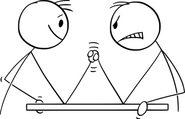 Arm Wrestling Between Two Men, Vector Cartoon Stick Figure Illustration - 753870206