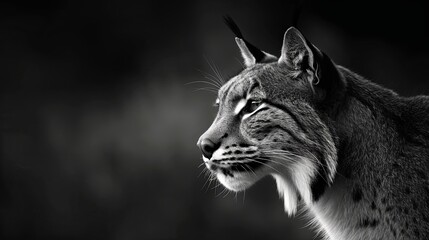 Close-up of lynx head. Wild animal in monochrome style. Illustration for cover, card, postcard, interior design, poster, brochure or presentation.