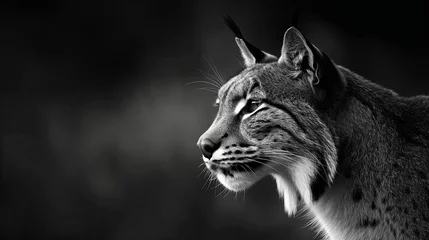 Gordijnen Close-up of lynx head. Wild animal in monochrome style. Illustration for cover, card, postcard, interior design, poster, brochure or presentation. © Login