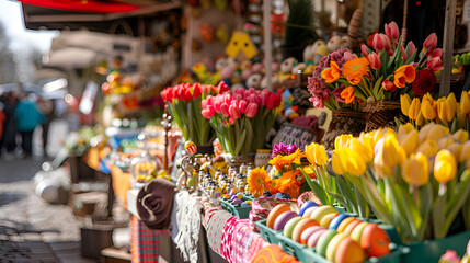 Easter market shopping and flower shop