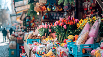 Easter market shopping and flower shop