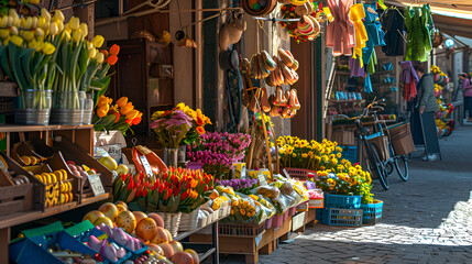 Easter market shopping and flower shop