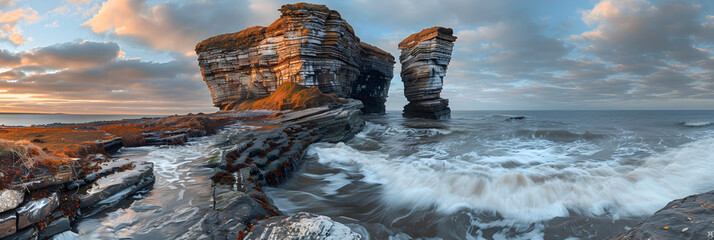 view of Downpatrick Head Sea Stack Against Clouds,
Sea wave approaching the shore
