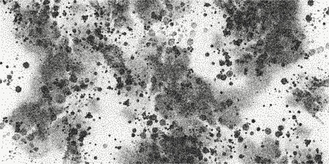 Black dotted textured background, noisy gritty dots halftone effect overlay, minimalistic vector vintage illustration. Trendy monochrome banner in grunge style, spray and watercolor stains.