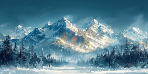 Beautiful winter nature landscape, amazing mountain view. Scenic image of woodland. Frosty day on ski resort - obrazy, fototapety, plakaty